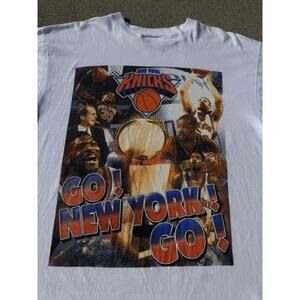 90S New York Knicks Go Knicks Rap Tee Patrick Ewing Sprewell T Shirt L